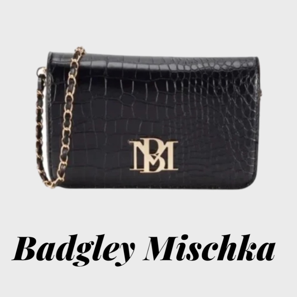 Badgley Mischka Black Croc-Embossed Crossbody Bag - Picture 1 of 2
